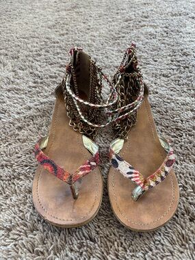 Zigi Soho Multicolor Patterned Chain-Ankle Sandals